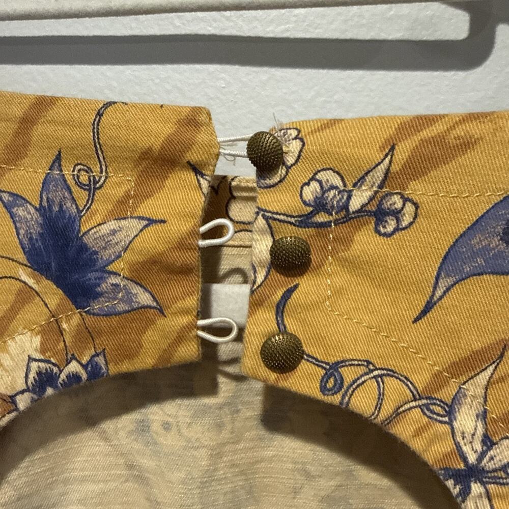 ANTHROPOLOGIE Tie Back Dress Boho Cap Yellow Blue Floral Open Back Mini Size 0 - Picture 6 of 14